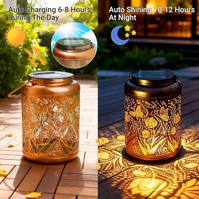 Solar Lanterns Outdoor Waterproof Butterfly Garden Decor, Birthday Gifts for Women Mom Grandma Seniors, Metal Hanging Lanterns Decorative Colorful LED Lights for Lawn, Yard, Patio, Backyard, Porch