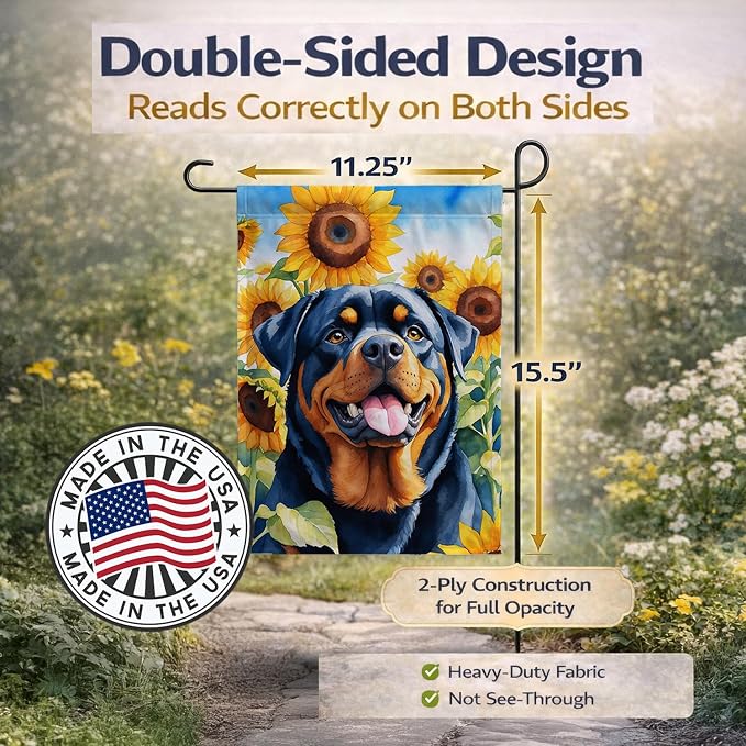 Caroline's Treasures DAC6150GF Rottweiler in Sunflowers Garden Flag Mailbox Flag Decorative Yard Flag Banner Outside Patio Artwork Yard Flower Beds, Garden Size, Multicolor