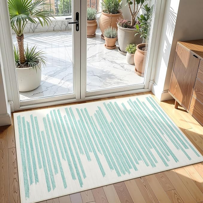 GarveeHome 2x3 Washable Rug Before Upstairs Non Slip Low Pile Entry Rug | Low pIle Striped Doormat Modern Stain Resistant Kitchen Rug for Bedroom Hallway Dining Room Living Room