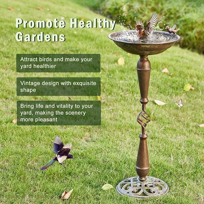 Cast Iron Pedestal Bird Bath,Metal Bird Bath for Outdoor,Vintage Birdbath | 27.5”H Outdoor Bird Bath,Standing Bird Bath for Garden Patio Lawn Decor