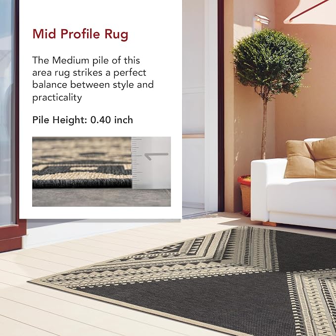 Nuloom Outdoor Performance Collection Landry Charcoal/Ivory, 8' x 10', Soft, High Traffic, Stain Resistant, Easy Clean, Durable Area Rug for Indoor/Outdoor Patio, Deck, Porch, Garden, Courtyard