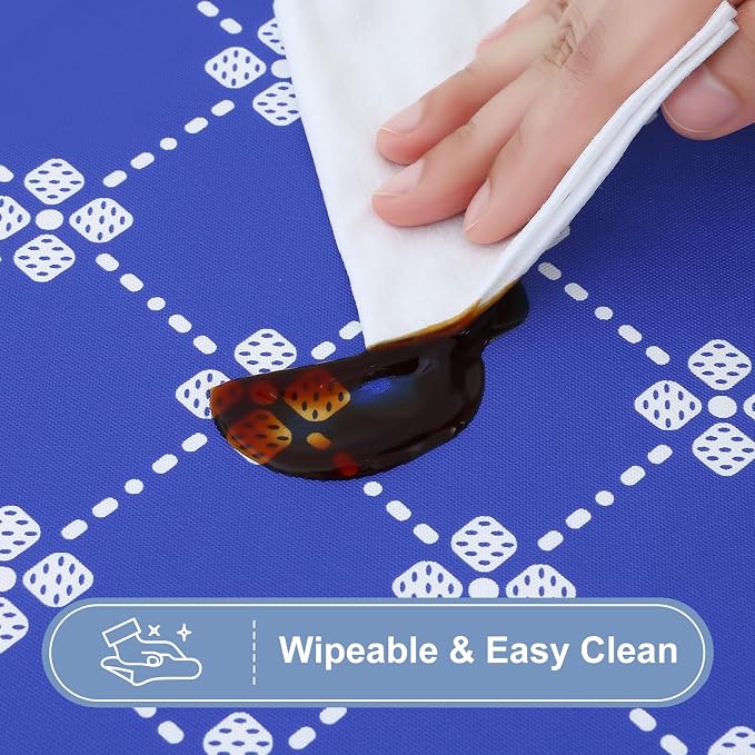 misaya 2 Pack Rectangle Vinyl Table Cloth, Elastic Fitted Tablecloth with Flannel Backing, Waterproof Plastic Table Cover Fits 6 Foot Folding Tables for Picnic, Camping and Outdoor (Blue, 30" x 72")