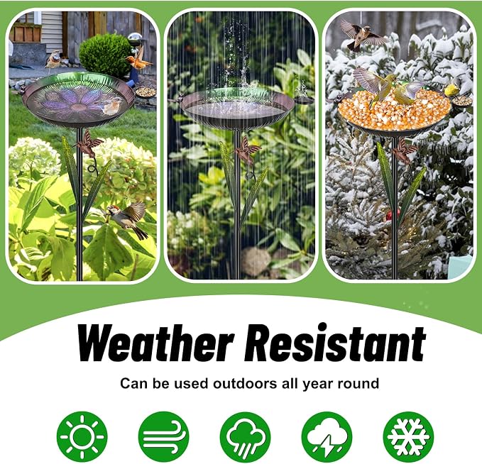 41.5" Metal Bird Bath for Outside, Detachable Birdbath Sturdy 5-Prong Stake Base with Bowl & Decorative Birds, Durable Iron Garden Birdbath & Feeder for Patio Wildlife Décor (Purple to Green)