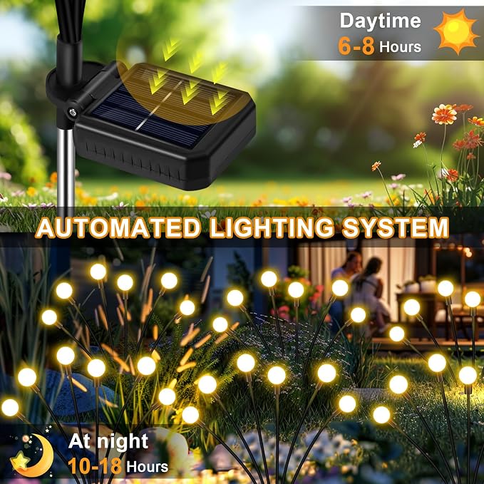 NBQQ Solar Garden Lights,8 Pack Solar Firefly Lights,Solar Lights Outdoor Decorative,Sway by Wind, High Flexibility Iron Wire & Heavy Bulb Base,Yard Patio Pathway Lawn(Warm White, 8 Pack)
