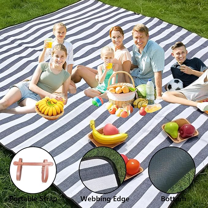 79”x79” Picnic Blanket Extra Large, Waterproof and Foldable Beach Blanket, 3-Layer Outdoor Blanket for 6 to 8 Adults, for Camping, Park, Beach, Grass, Indoors