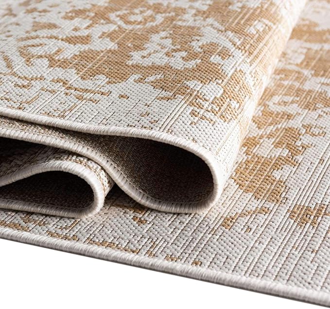 Unique Loom Outdoor Collection Area Rug - Dubai (7' 10" Square, Beige/ Brown)