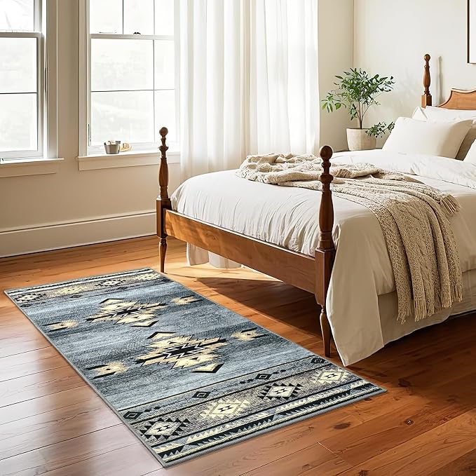 BENRON Western Hallway Runner Rug 2x4, Long Runners for Kitchen, Grey | Southwest aztec Rug, Accent and Tribal Throw Rugs for Bedroom, Washable