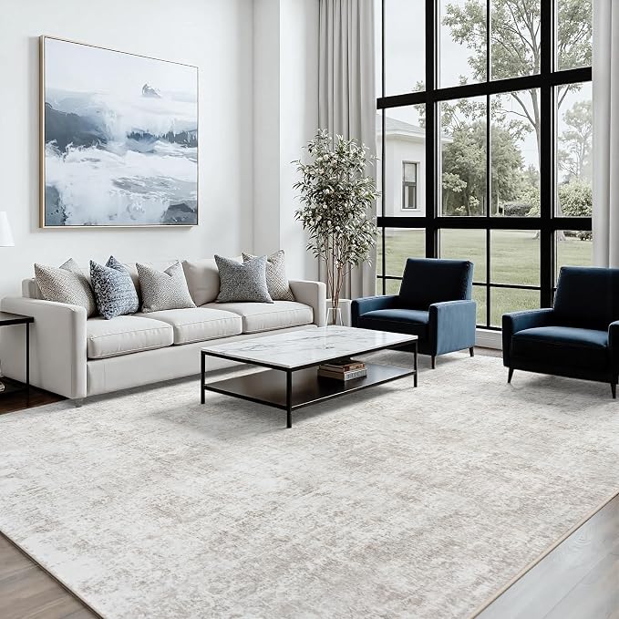 6x9 Area Rugs for Living Room: Washable Soft Light Brown Abstract Carpet | Non-Slip TPE & Stain Resistant,0.25" Low-Pile,Kids Pet Friendly Modern Decor for Dining Room Farmhouse Office, Non-Shedding