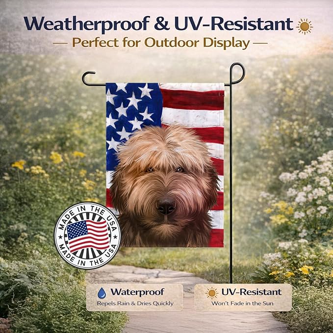 Caroline's Treasures CK6461GF Briard Dog American Flag Garden Flag Mailbox Flag Decorative Yard Flag Banner Outside Patio Artwork Yard Flower Beds, Garden Size, Multicolor