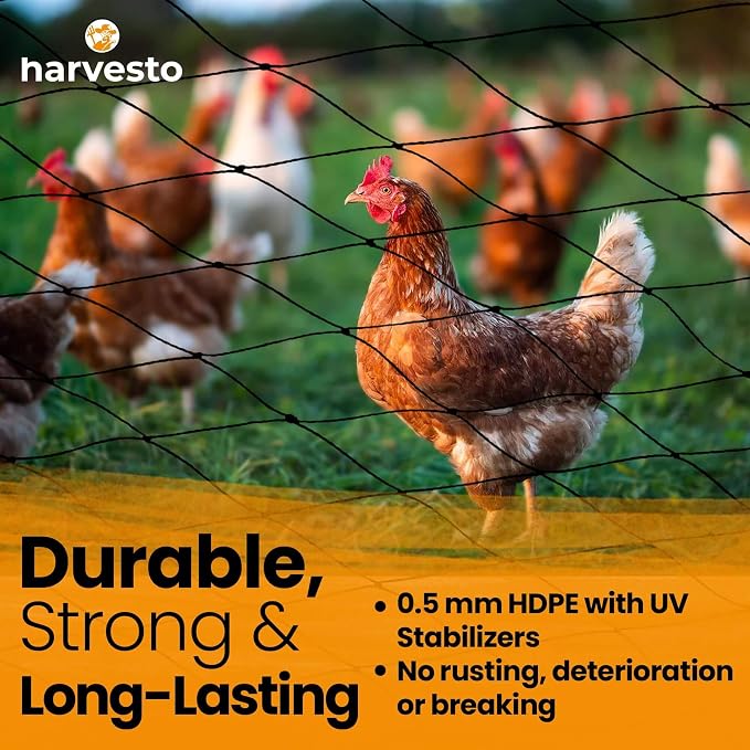 Harvesto Heavy Duty Bird Netting for Chicken Coops & Runs | Tree & Garden Netting Mesh 1-1/2" | Keep Hawks, Birds & Predators Away | Bird Netting for Blueberry Bushes, Vegetables & Fruit (25' x 25’)