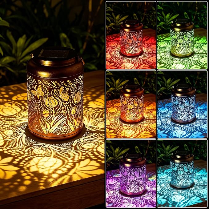Solar Lanterns Outdoor Waterproof Butterfly Garden Decor, Birthday Gifts for Women Mom Grandma Seniors, Metal Hanging Lanterns Decorative Colorful LED Lights for Lawn, Yard, Patio, Backyard, Porch