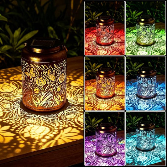 Solar Lanterns Outdoor Waterproof Butterfly Garden Decor, Birthday Gifts for Women Mom Grandma Seniors, Metal Hanging Lanterns Decorative Colorful LED Lights for Lawn, Yard, Patio, Backyard, Porch