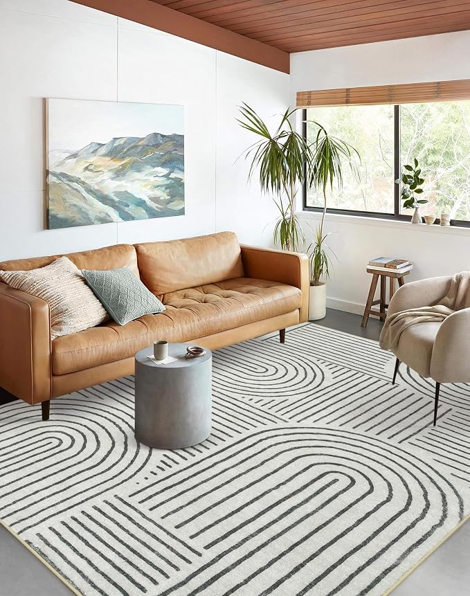 Lahome Abstract Washable 6x9 Rug, Soft Black Bedroom Rug for Living Room | Ultra-Thin Non Slip Office Rug Modern Bedroom Rugs Throw Carpet for Dining Room Dorm Darrell (6'x9', Black)