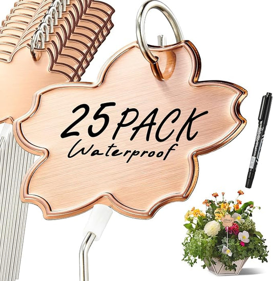 304 Stainless Steel Plant Labels 25 PCS, Reusable Metal Garden Markers, Rustproof Plant Tags with Permanent Marker, Tilted Stakes for Outdoor Garden Herbs Vegetables