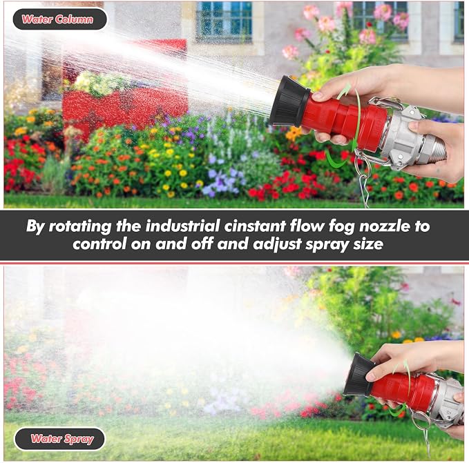MorningRo 2 Fire Hose Nozzles Npsh/Npt Heavy-duty Industrial hose jet nozzle Thermoplastic Equipment Spray Fog with Aluminum Female and Male Aluminum Camlock Fitting for garden pool (1.5 Inches)