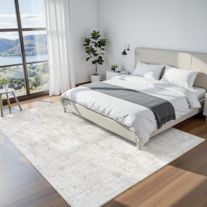 8x10 Area Rugs for Living Room: Washable Soft Light Brown Abstract Carpet | Non-Slip TPE & Stain Resistant,0.25" Low-Pile,Kids Pet Friendly Modern Decor for Dining Room Farmhouse Office, Non-Shedding