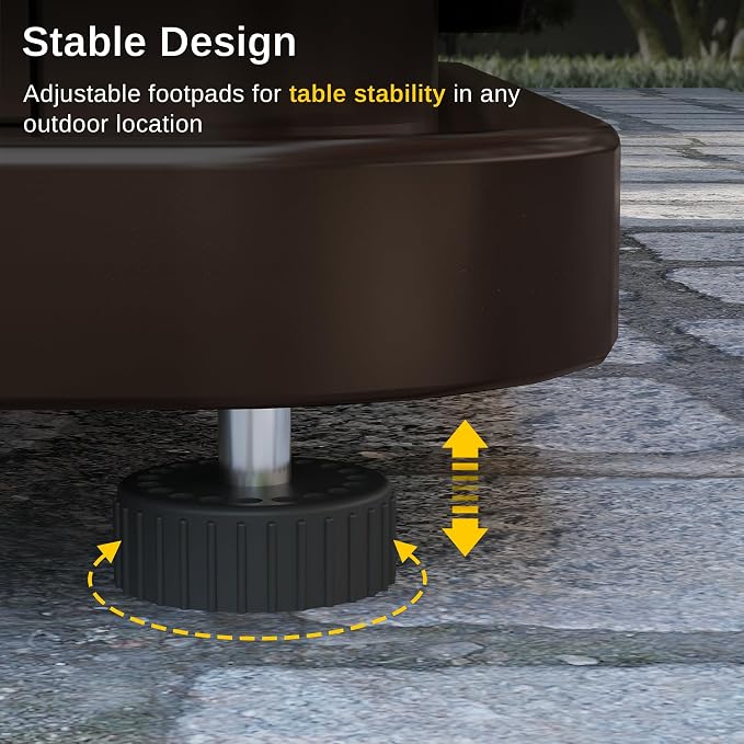 EAST OAK 28'' Stainless Steels Fire Pits Table, 50,000 BTU Upgraded Steel Gas FirePit for Outdoor, Outside Patio, CSA Certified Fire Table with Magnetic Lid, Cover-Storage Basket and Lava Rock, Brown