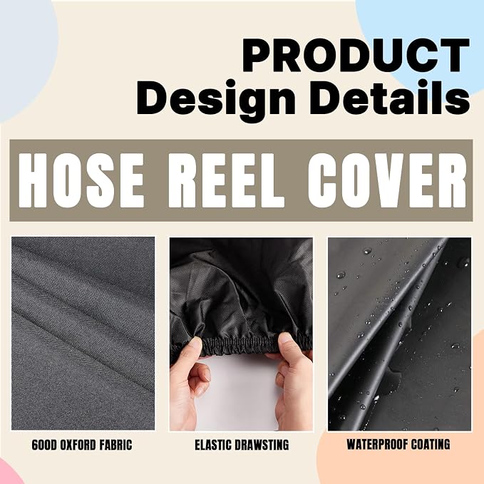 Hose Reel Cover,600D Waterproof Covers for Retractable Garden Hoses Reels,Heavy Duty Shield for Water Hose-Reel(20"Lx10.2"Wx18"H,Black)