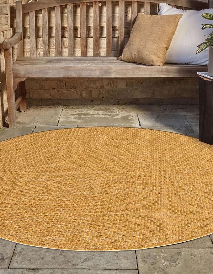 Unique Loom Collection Casual Transitional Solid Heathered Indoor/Outdoor Flatweave Area Rug (4' 1" Round, Corn Harvest Yellow)