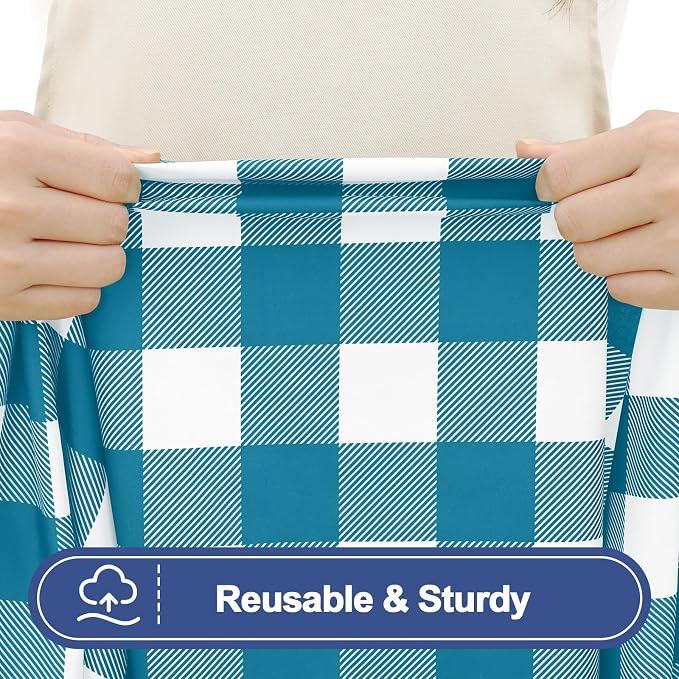 Smiry Picnic Table Cover with Bench Covers, Waterproof Elastic Fitted Tablecloths for 8 Foot Rectangle Tables, Washable Buffalo Plaid Tablecloth for Camping, Outdoor (Turquoise & White 30"x96")