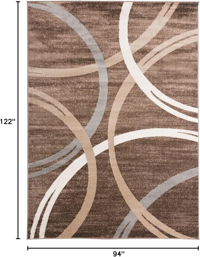 Rugshop Wavy Circles Modern Non-Shedding Area Rug Brown 7'10" x 10'2" | Rectangular, Size 7'10" x 10'2", Living Room, Bedroom, Dining Room, Home Office, Kitchen, Entryway, Hallway, Nursery, Bedside