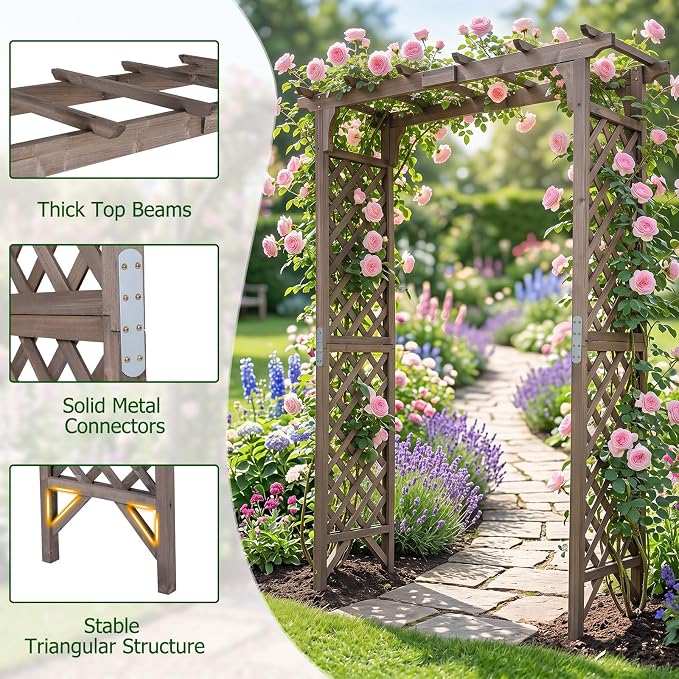 Giantex 85" Garden Arch Trellis, Wood Garden Arbor with Flat Top for Climbing Plants, Roses & Vines, Outdoor Wooden Wedding Arbor for Ceremony Backyard Lawn Patio Garden Entrance