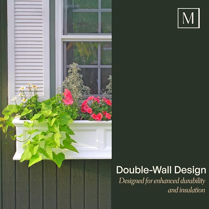 Mayne Fairfield 4ft Window Box, Self Watering Flower Box with Double Wall Design, All Season Fade Resistant Outdoor Window Planter with Steel Mounting Bracket, Graphite Grey