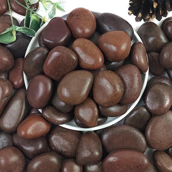 YISZM 40lbs Red River Rocks for Landscaping, 1-2 Inch Natural Pebbles for Indoor Plants, High Polished Decorative Stones Garden Outdoor and Indoor DIY Vase Filler Fish Tank Aquariums