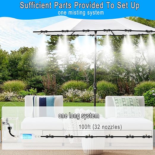 50FT Misters for Outside Patio Outdoor Misting Cooling System with Water Filter, Outdoor Mist Kit for Garden,Greenhouse,Deck,Umbrella,Canopy,Pool,Porch,Trampoline,BBQ Party