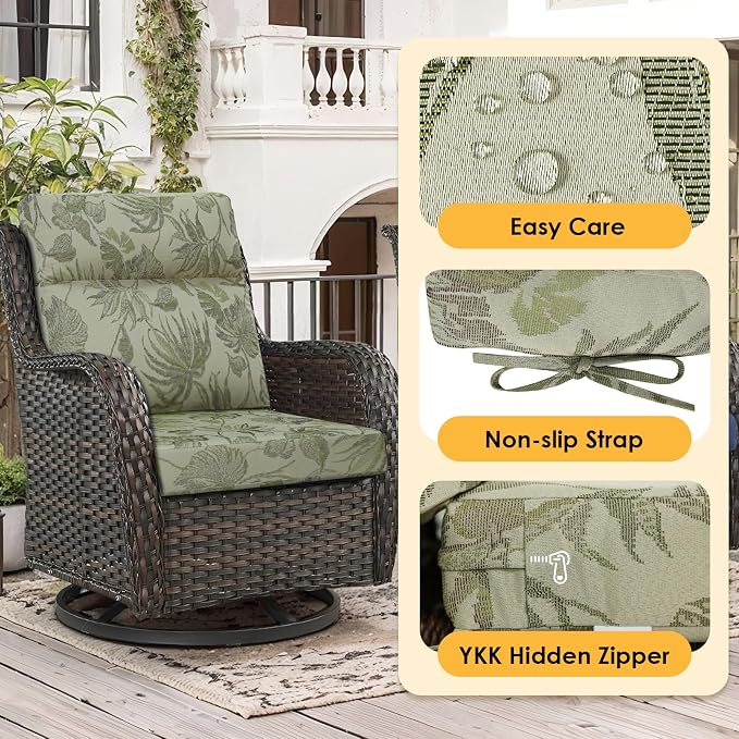 Outdoor High Back Chair Cushion, 2 Pack 44x21 inches Patio Chair Cushions Water Repellent Rocking Cushions Indoor Furniture Seat Pad, Dark Green Vine