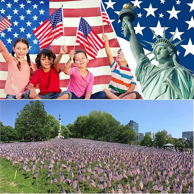 12 Pack 12x18 Inch American Flags for Outside on Stick, Vivid Color US Flags with Kid-Safe Spear Top, Patriotic 4th of July Decorations for Parades, Graves, Memorial Day, 250th Anniversary Yard Flags