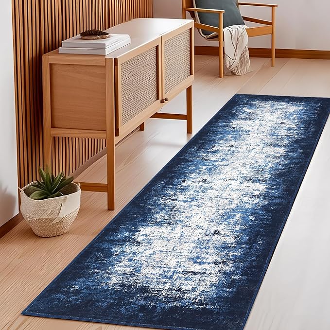GarveeHome Entryway Rug 2x3 Washable Modern Abstract Small Blue | Non-Slip Backing, Stain-Resistant Low Pile Floor Cover, Colorful Indoor Mat, Bedroom, Kitchen, Laundry