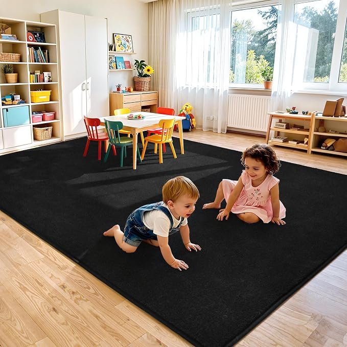 Keeko 7x10 Area Rugs for Living Room,Soft Washable Memory Foam Bedroom Rug | Indoor Throw Rug Low Pile Minimalist Non Slip Carpet for Kids Nursery Classroom Dorm Room Home Decor Black