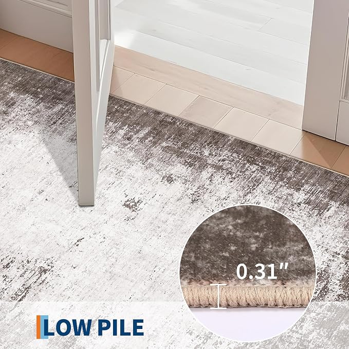 GarveeHome Machine Washable Runner Abstract Hallway Rugs 2x6 Brown | Non-Slip Backing, Stain-Resistant Low Pile Floor Cover, Colorful Indoor Mat, Bedroom, Kitchen, Laundry