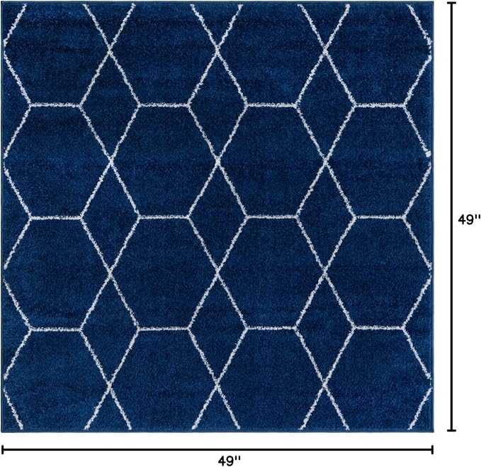 Unique Loom Trellis Frieze Collection Area Rug - Geometric (4' Square, Navy Blue/ Ivory)
