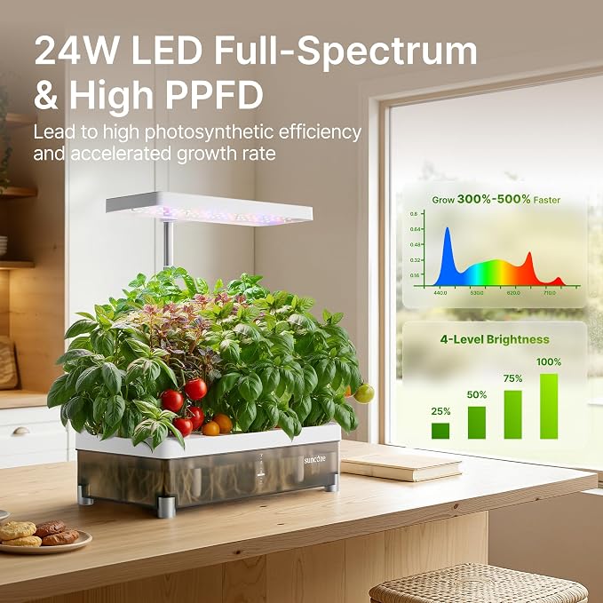 SUNCOZE Hydroponics Growing System 13 Pods, with Dimmable Light | 4L Visible Water Tank, Adjustable Height to 12.8 in, Digital Timer, Water Reminder, Indoor Herb Garden, Gardening Gifts