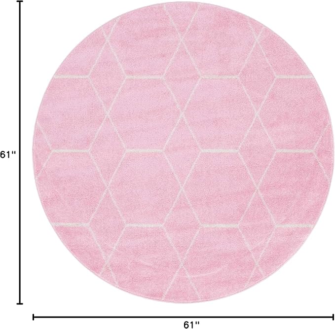 Unique Loom Trellis Frieze Collection Area Rug - Geometric (5' 1" Round, Light Pink/ Ivory)