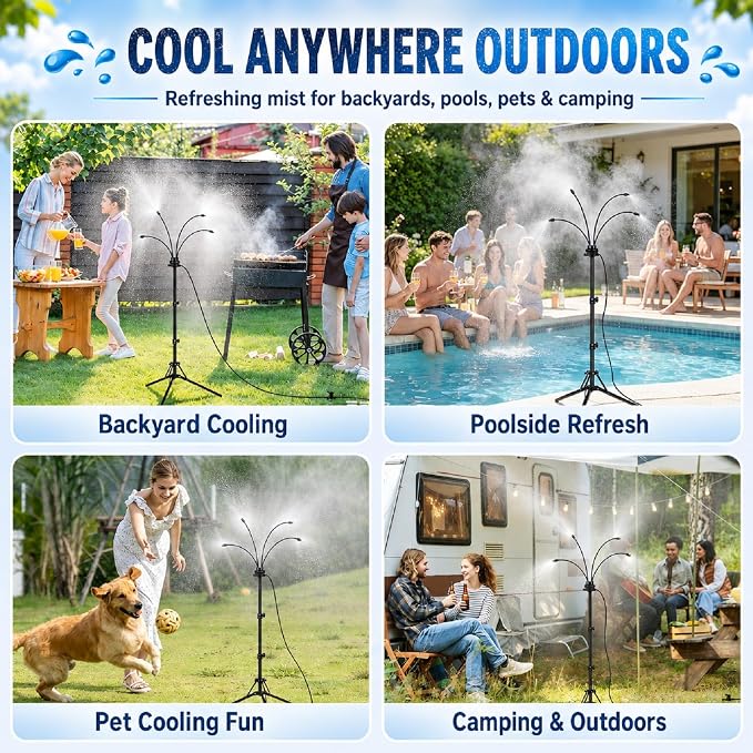 BobbleT Standing Misters for Chicken Coop, 5.3 FT Adjustable Poultry Cooling Misting System, 360° Full Coverage Cooling Portable Water Mister for Outside Patio, Helps Relieve Heat Stress, Reduce Dust