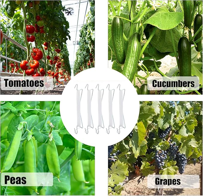 Bandelt 20pcs Tomato Support J Hooks, Tomato Climbing Hooks with 39ft Twine to Prevent Tomatoes from Pinching or Falling Off for Plant Vegetable Plant Fruit Flower