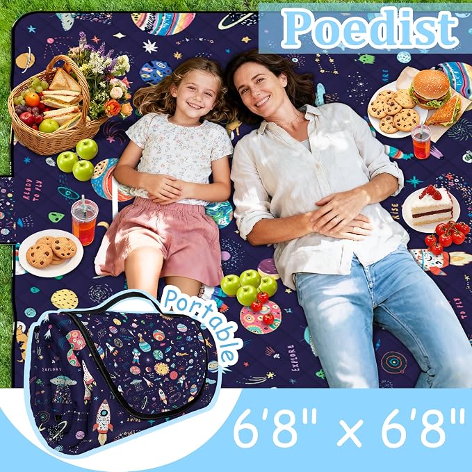 Extra Large Picnic Blanket Waterproof,80"x 80"Foldable Machine Washable Beach Blanket,Outdoor Blanket for 6-8 Adults,Suitable for Indoor Crawling,Park Beach,Camping,Hiking,Family Travel(Starry sky)
