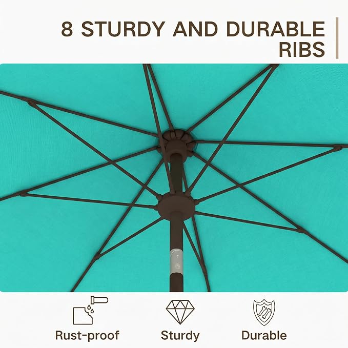 Kingdura 10FT Outdoor Patio Umbrella, Round Market Table Umbrella with Push‑Button Tilt and Crank Lift, 8 Sturdy Metal Ribs, UV50+ Protection Canopy for Backyard, Lawn, Deck, Poolside, Garden (Tiffany blue)