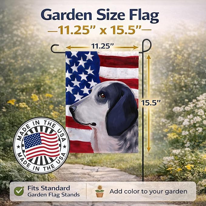 Caroline's Treasures CK6439GF Bleu de Gascogne Dog American Flag Garden Flag Mailbox Flag Decorative Yard Flag Banner Outside Patio Artwork Yard Flower Beds, Garden Size, Multicolor