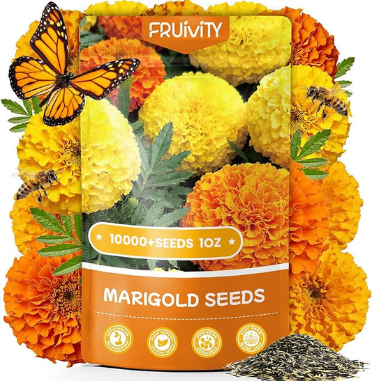 French Marigold Seeds for Planting, 1OZ 10000+ Heirloom Flower Seeds Perennial Seed Packet,Home and Garden Easy to Grow, Indoor & Outdoor Gardening, Plant & Quick Blooming