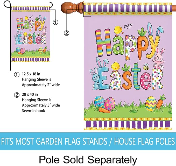 Easter Eggs Garden Flag Double Sided, Easter Bunny Decorations for Porch Welcome Banner for Outside March Spring Yard Outdoor Farmhouse Decoration (Large-28×40 inch)