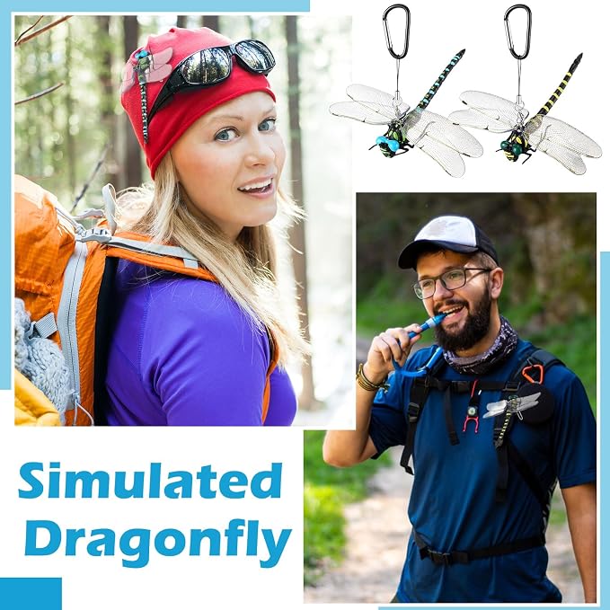 Qualirey 12pcs Dragonfly Hat Clip Realistic Simulated Dragonfly with Hook Clip Attach to Backpack Hat for Indoor Yard Garden Plant Decor (Yellow,Blue)