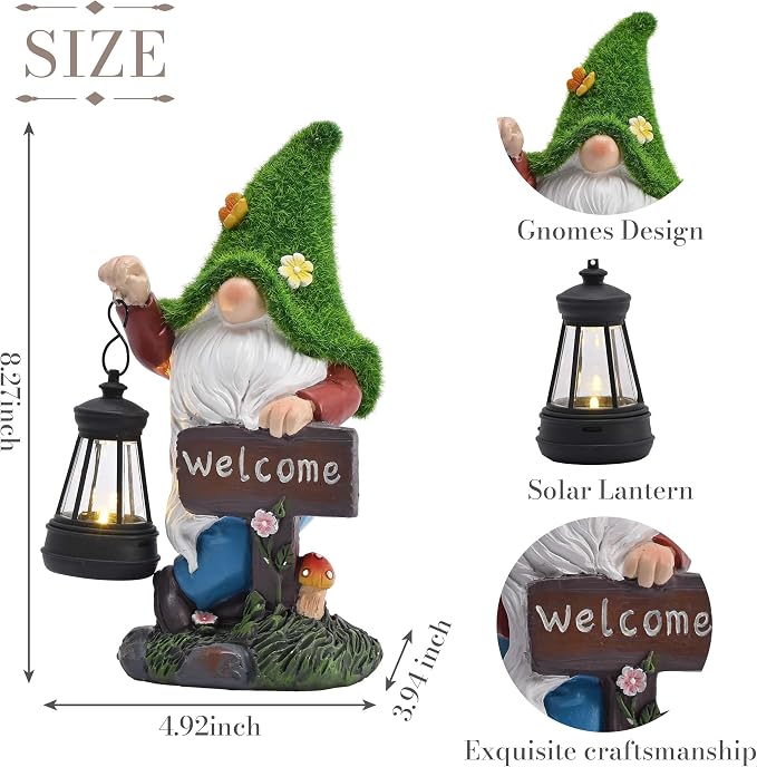 TERESA'S COLLECTIONS Garden Decor Outdoor, Garden Gnomes Holding Lantern, Gnomes Decor, Waterpoof Resin with Solar Lights, Garden Decor, Garden Gifts for Mom,Indoor/Outdoor,8.3"