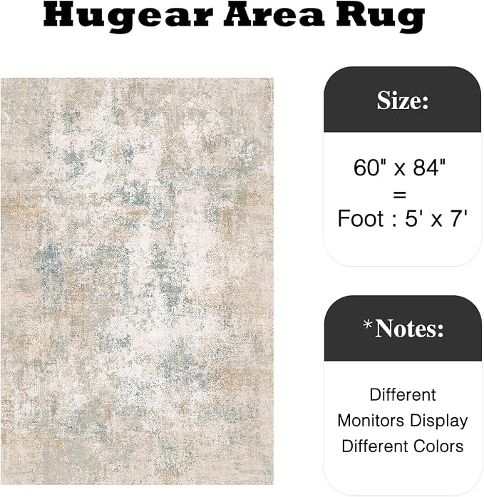 5x7 Beige Blue Modern Abstract Washable Area Rug for Living Room | Low Pile, Non Slip, Modern Abstract Style, Soft Indoor Rug for Living Room, Bedroom, Dining Room, Office, Home Decor