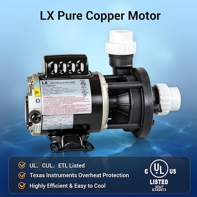 SPA Circulation Pump 0.25HP, (115V or 230V) - Model: 48WTC0153C-I | LX Pump Pure Copper Motor, Dual Voltage, Low Noise, OEMs Model Compatibility