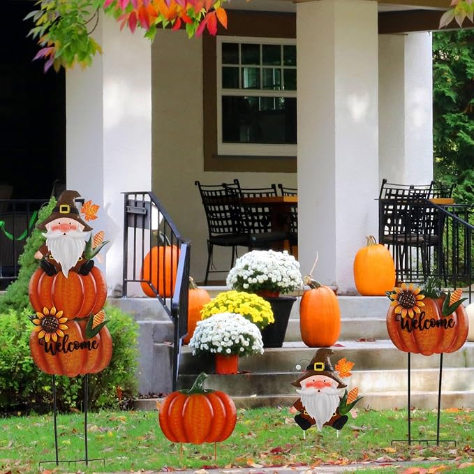 Fall Gnome Yard Stakes Large 39.3inch for Thanksgiving Decor | Metal Pumpkins for Outdoors Garden Patio Autumn Harvest Outdoor Decor