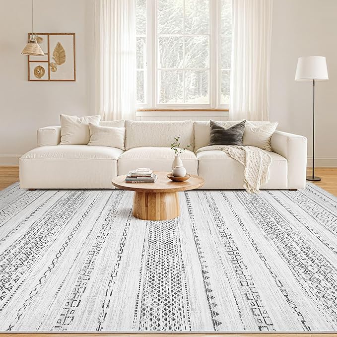 Nakagishi Boho 5x8 Area Rug Living Room Rugs Machine Washable Gray | Soft, Pet & Kid Friendly, Carpet for Living Room/Bedroom/Office/Kitchen/Nursery, Daily Home Decor Stain Resistant Moroccan
